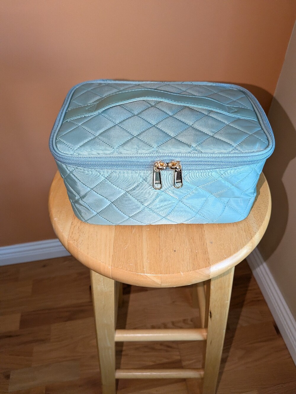 Quilted Light Blue Travel Jewelry & Cosmetic Case